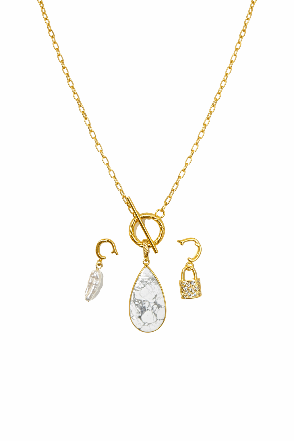 2 Way Harmony CJ Necklace Howlite Charm in Silver or Gold