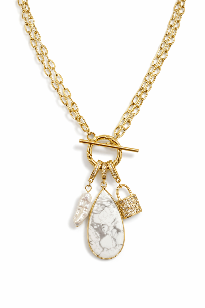 2 Way Harmony CJ Necklace Howlite Charm in Silver or Gold