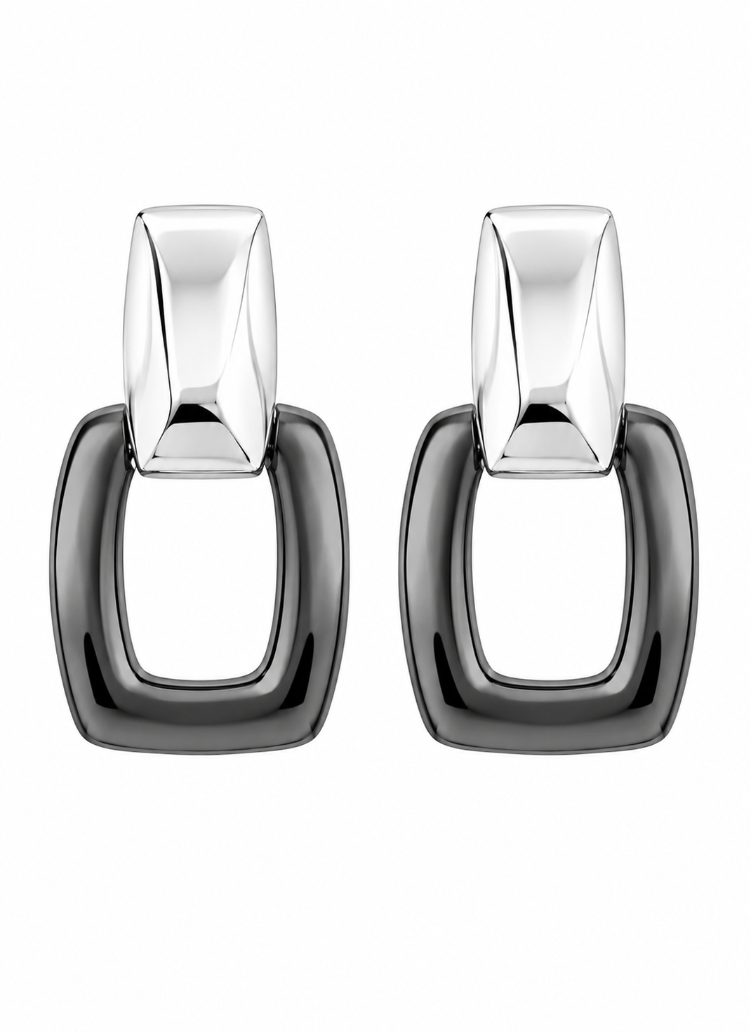 Elle Brand Sterling Silver Two-Tone Geometric Drop Earrings