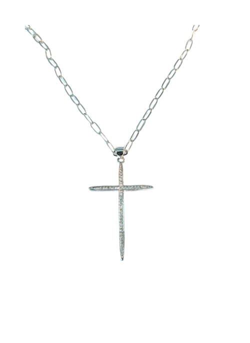 CZ Cross Necklace Silver