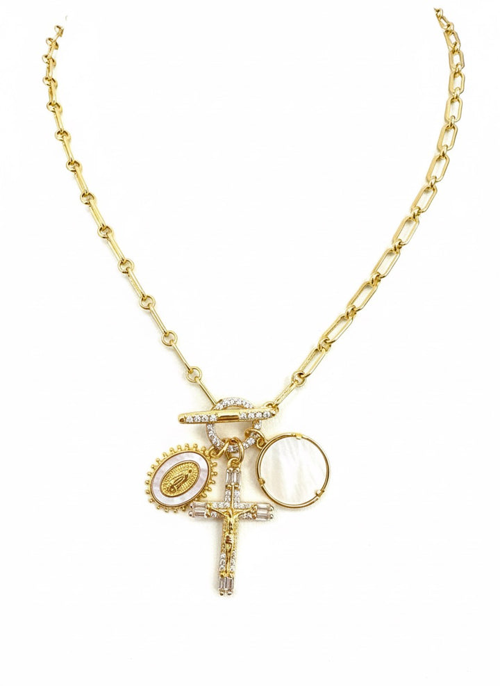 Cross Toggle Necklace 3 charms -Gold