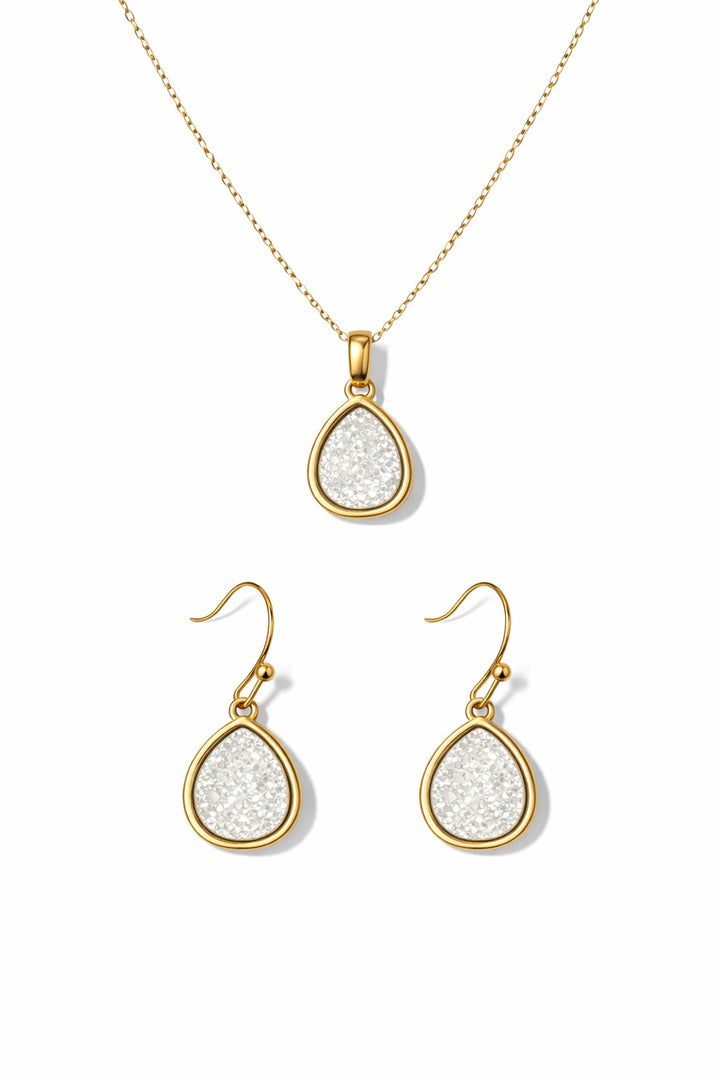 Emma Teardrop Pendant and Earrings Gold