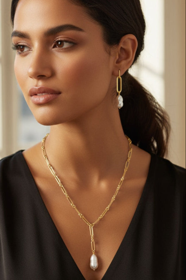 Bianca Pearl Paperclip Convertible Lariat-Gold