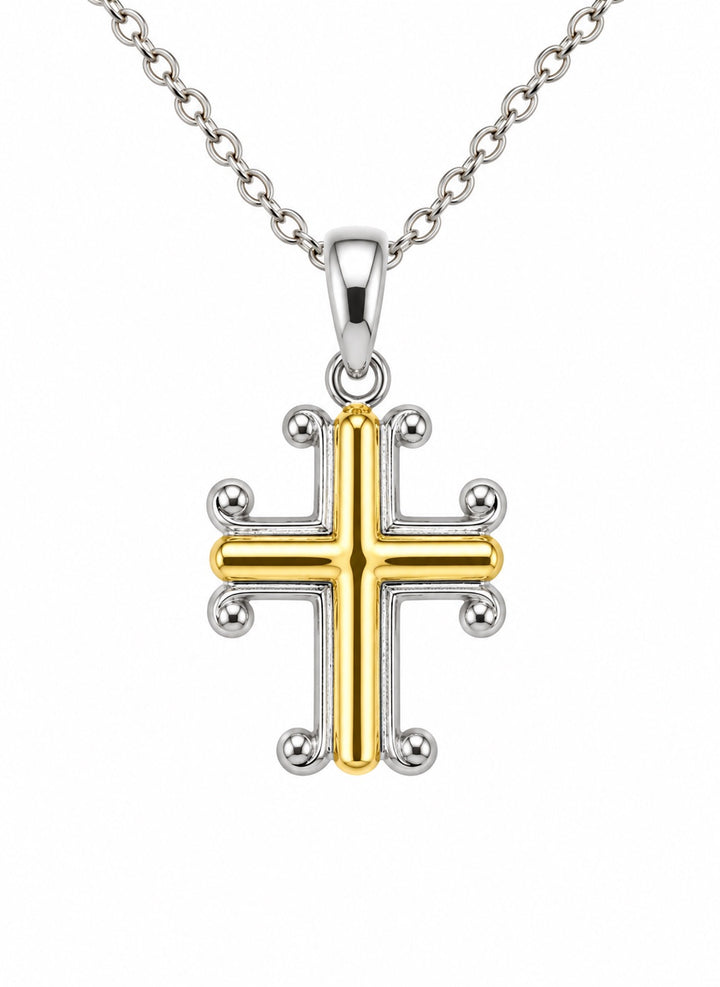 14K Gold Accent Cross Necklace in Sterling Silver