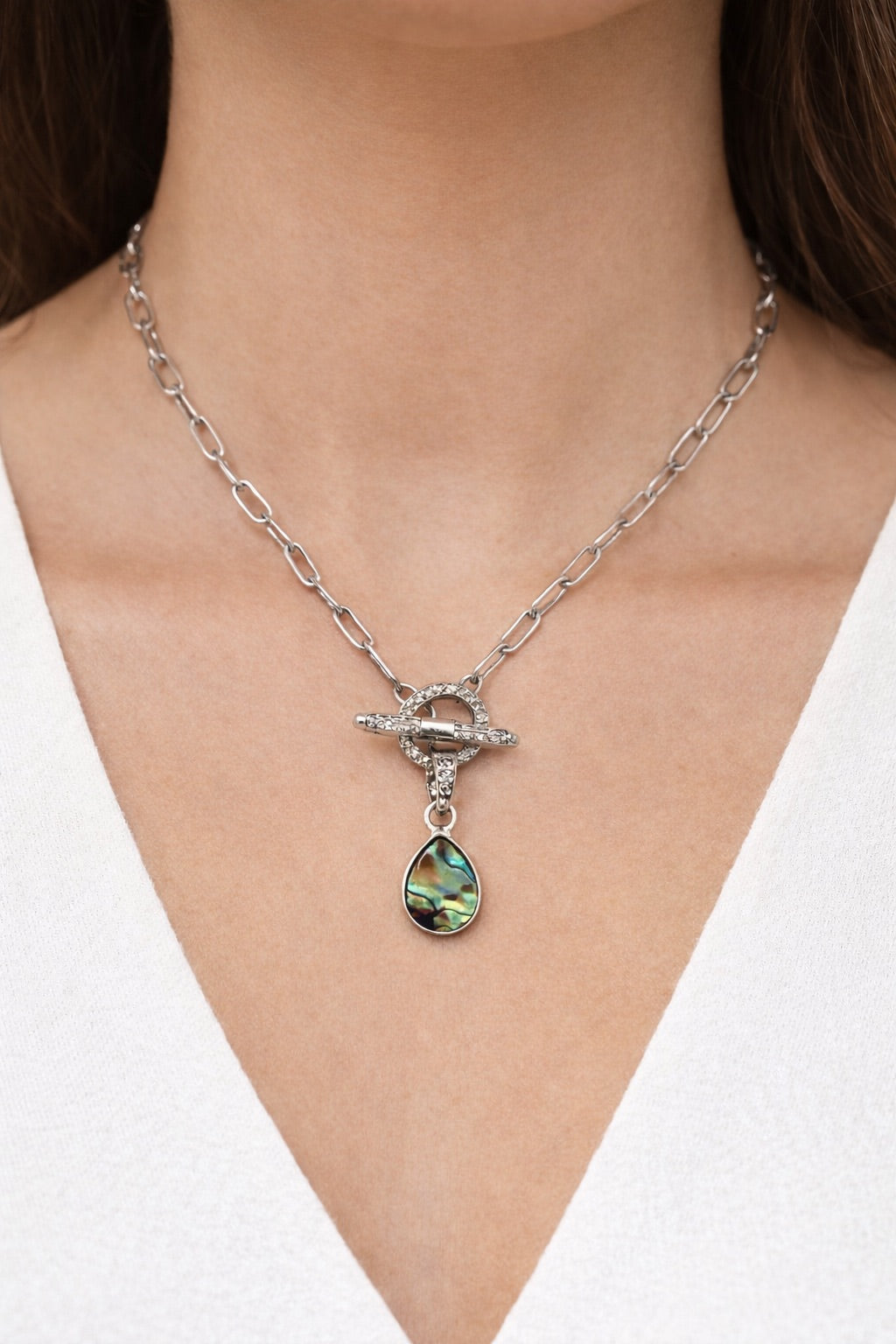 Katie Abalone Toggle Necklace in Silver
