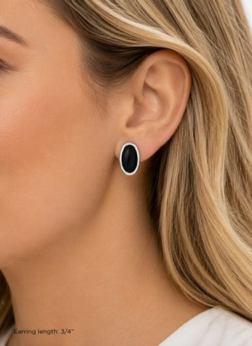 ELLE Sterling Silver Genuine Black Onyx Stud Earrings