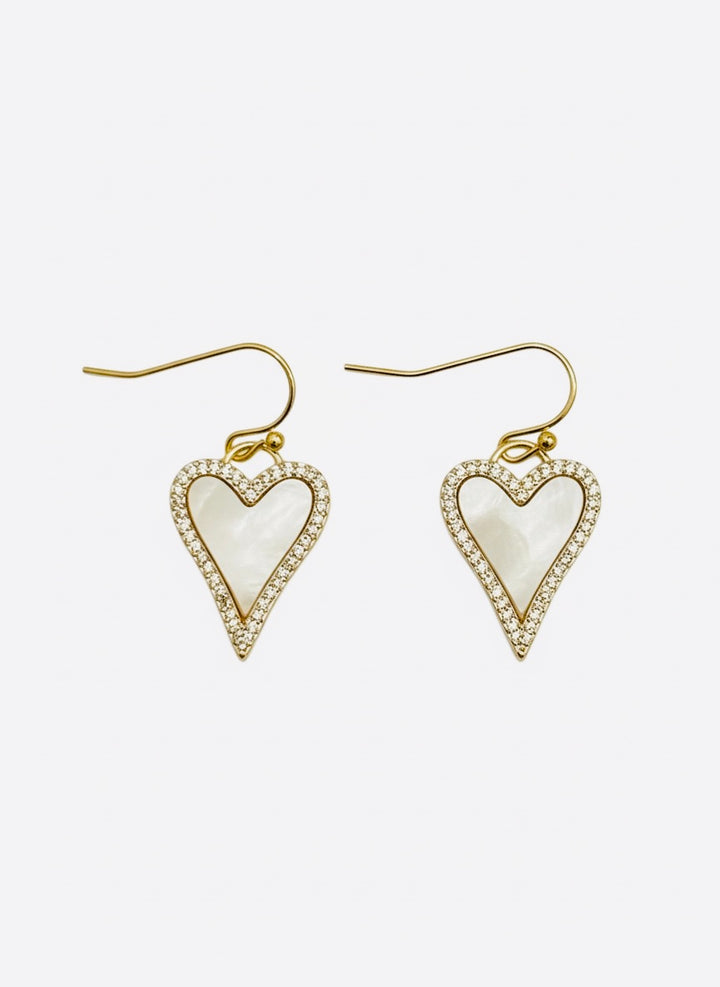 Eva Heart and Pearl Pave Earrings Gold