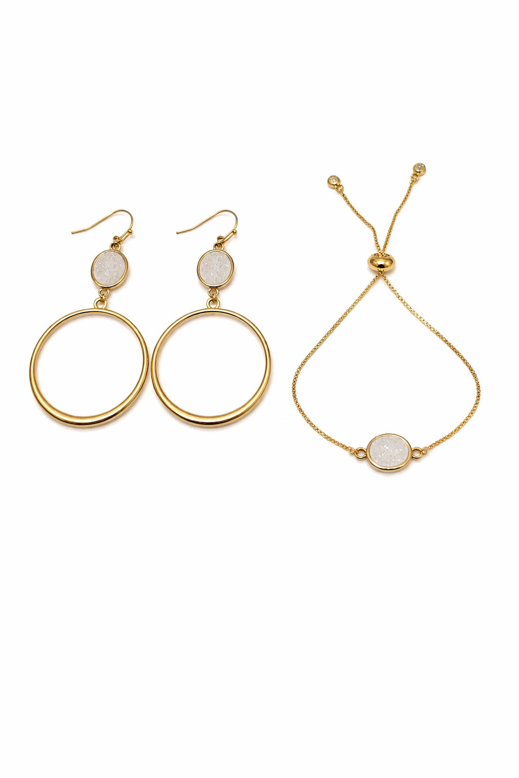 Ella Druzy Bracelet & Earrings in Gold 2pc set