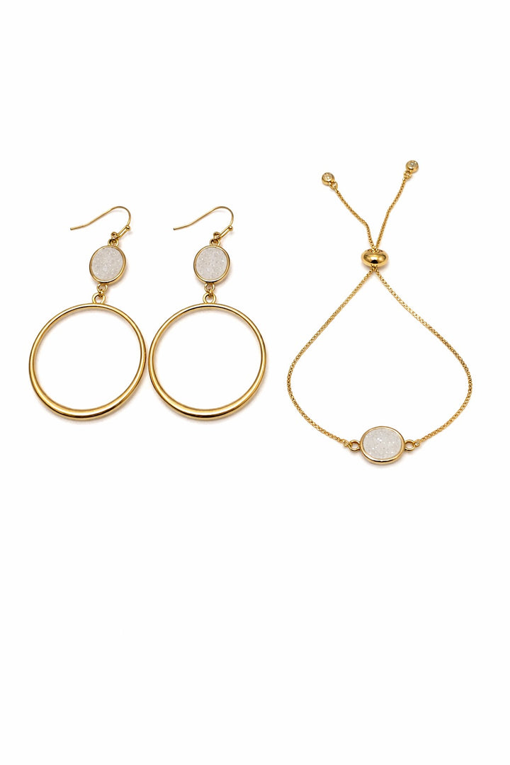 Ella Druzy Bracelet & Earrings in Gold 2pc set