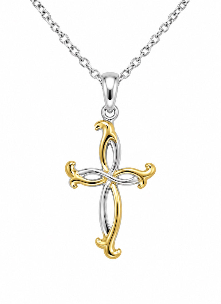 14K Gold Accent Cross Necklace in Sterling Silver