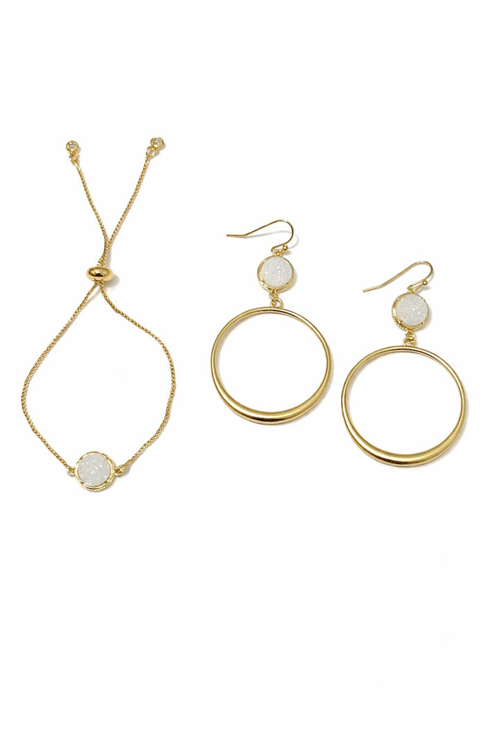 Ella Druzy Bracelet & Earrings in Gold 2pc set