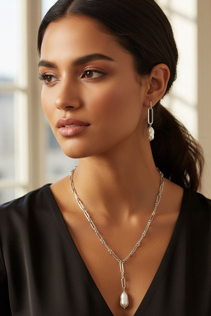 Bianca Pearl Paperclip Earrings