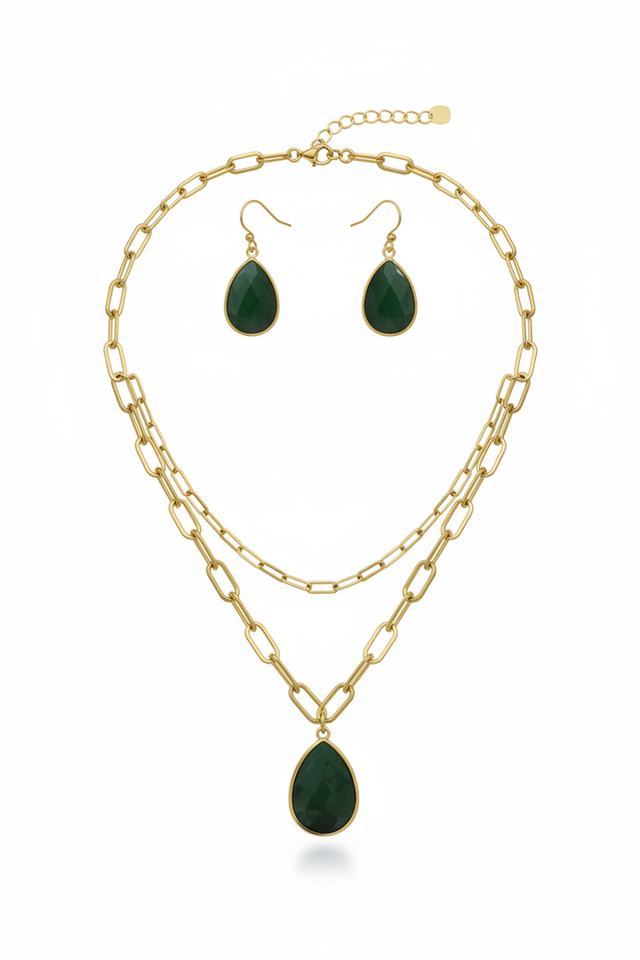 Gemi Necklace & Earrings 2 pc Set Aventurine