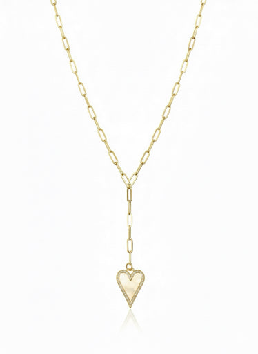 Eva Heart and Pearl Pave Y Necklace Gold