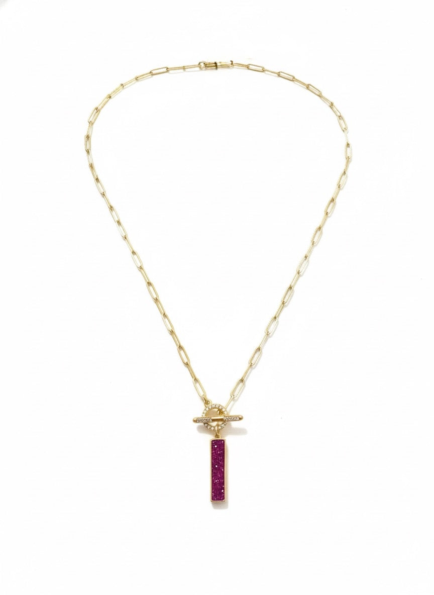 Marlo Druzy Bar with CZ Toggle Necklace