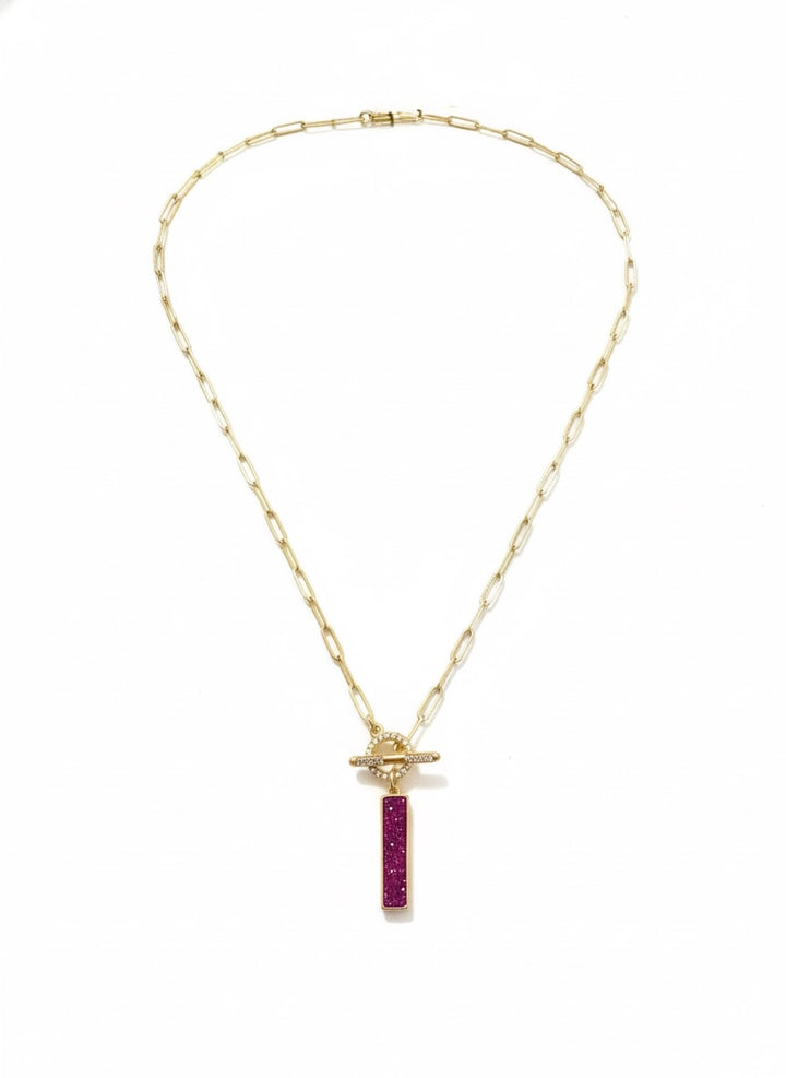 Marlo Druzy Bar with CZ Toggle Necklace