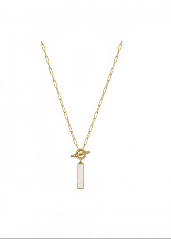Marlo Druzy Bar with CZ Toggle Necklace