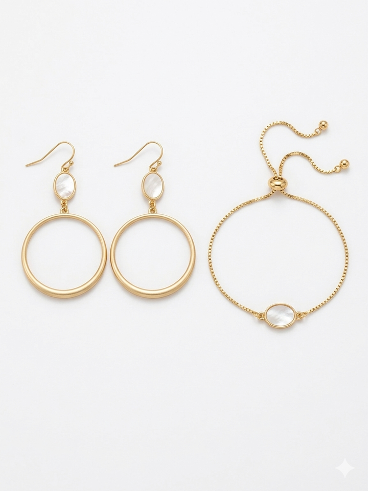 Stella Mother of Pearl Bracelet & Earrings in Silver 2pc set (Copy)