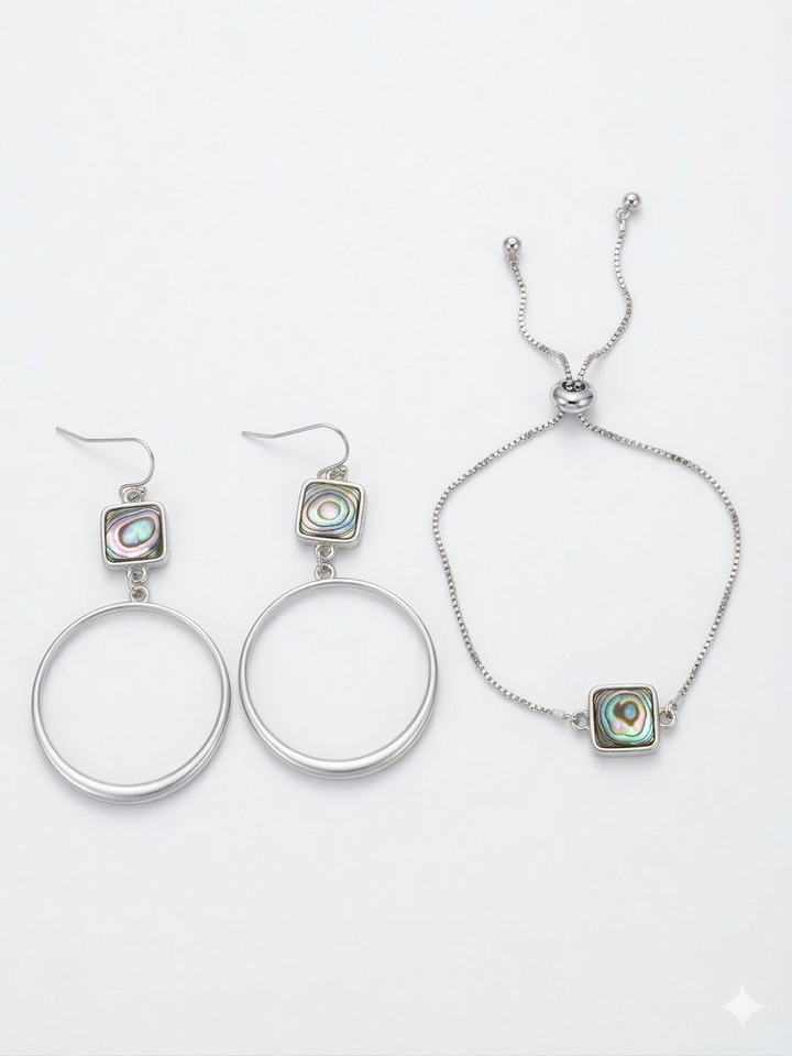 Stella Abalone Bracelet & Earrings in Silver 2pc set