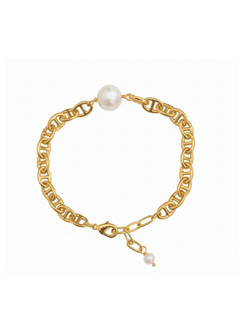 Mariner Pearl Necklace, Earrings, Bracelet 3 pc Set Gold