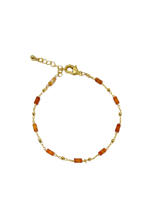 "Dainty genuine gemstone bracelet with natural 2-3mm gemstones on a gold-plated brass chain. Handmade in Texas, featuring a 16” length with a 2.5” extender for adjustable wear. Perfect for layering or wearing alone