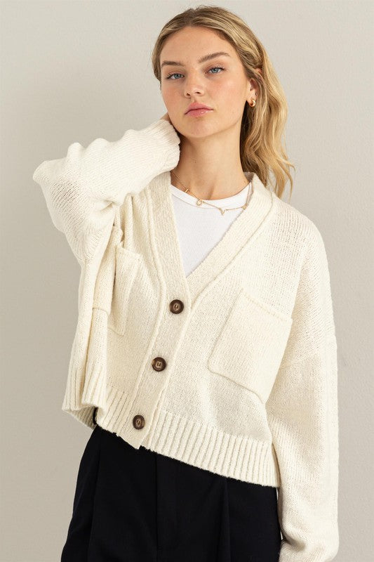 Cute Mood Crop Shoulder Cropped Cardigan Sweater