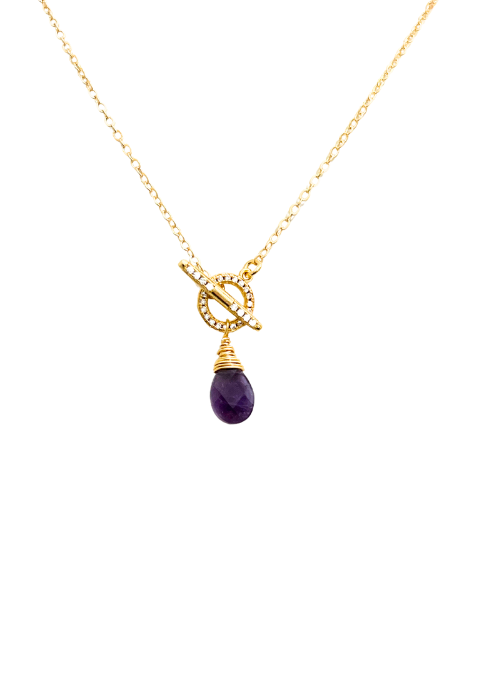 Amethyst Dainty Toggle CZ Necklace - Gifting Brands