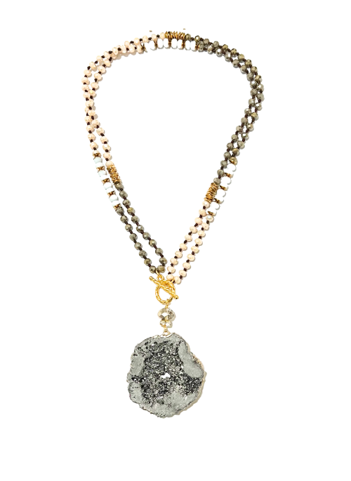 2 Way Druzy Beaded Necklace in Grey - Gifting Brands
