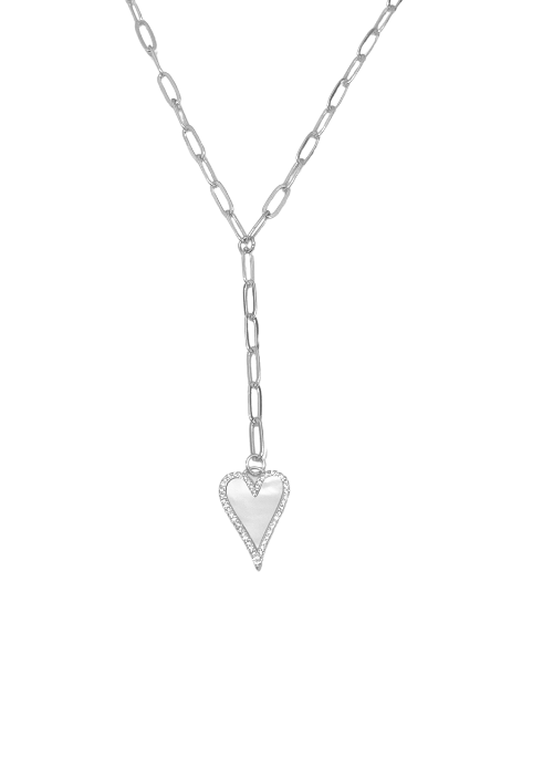 Heart and Pearl Pave Y Necklace Silver - Gifting Brands