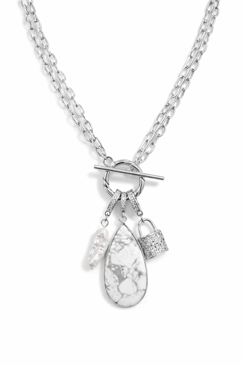 2 Way Harmony CJ Necklace Howlite Charm in Silver or Gold