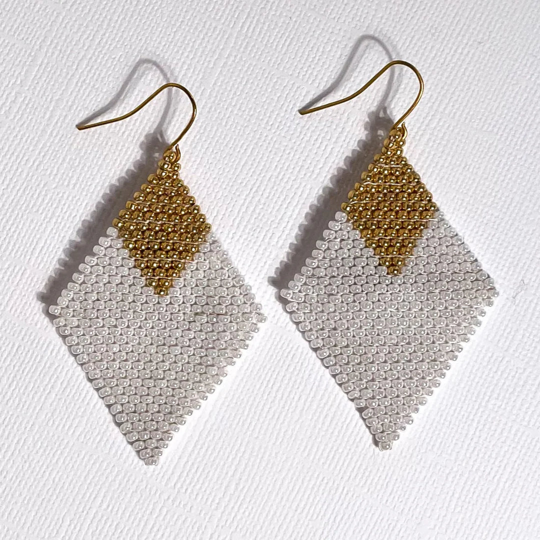 Florian White and Gold Bead Earrings