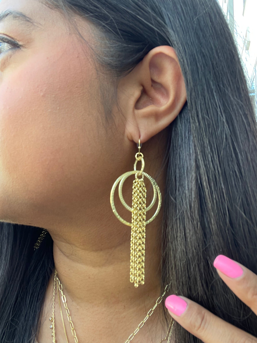 Hammered Multi Hoop Tassel Earrings - Gifting Brands