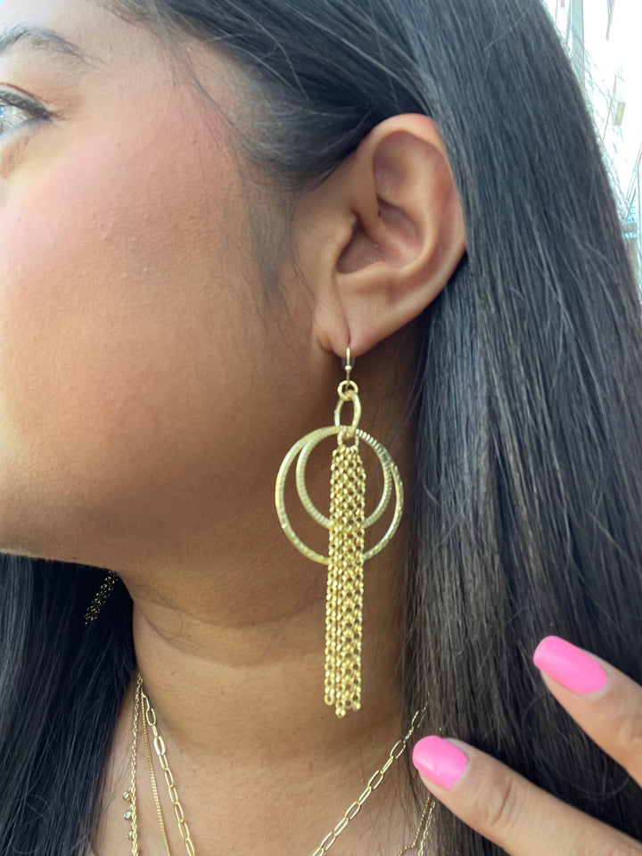 Hammered Multi Hoop Tassel Earrings - Gifting Brands
