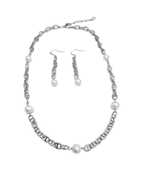 Mariner Freshwater Pearl Necklace & Earrings 2 pc Set Silver