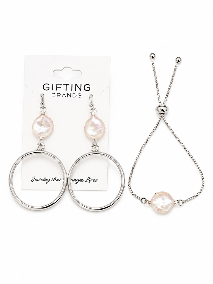 Stella Genuine Pearl Bracelet & Earrings  2pc set