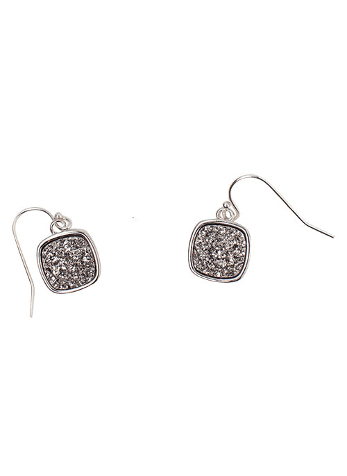 Christy Square Silver Druzy Earrings