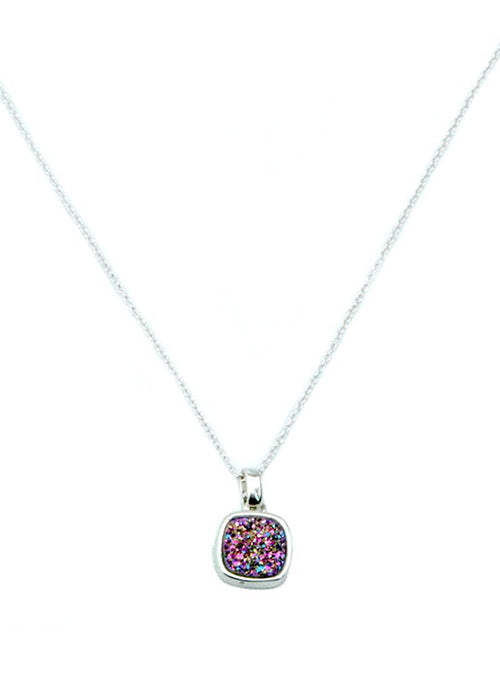 Christy Square Druzy Necklace in Silver