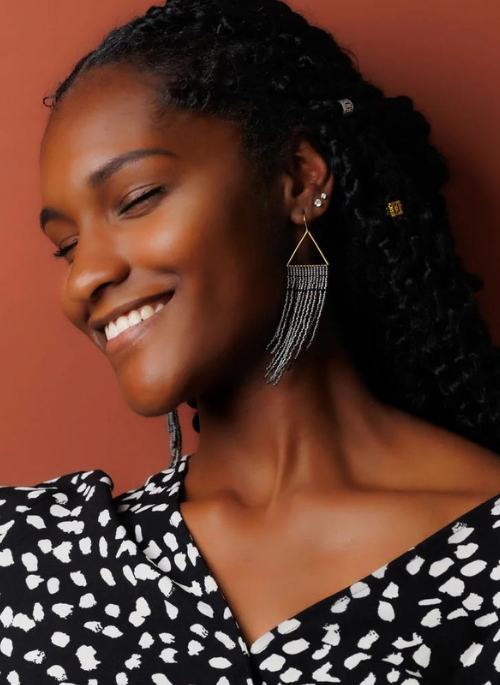 Lovely Gun Metal & Black Fringe Earrings