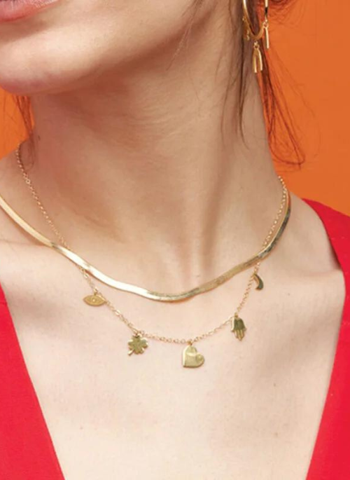 Lucky & Heart chain Necklace Gold