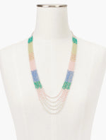 Pastel Multistrand Beaded Necklace with Gold Accents