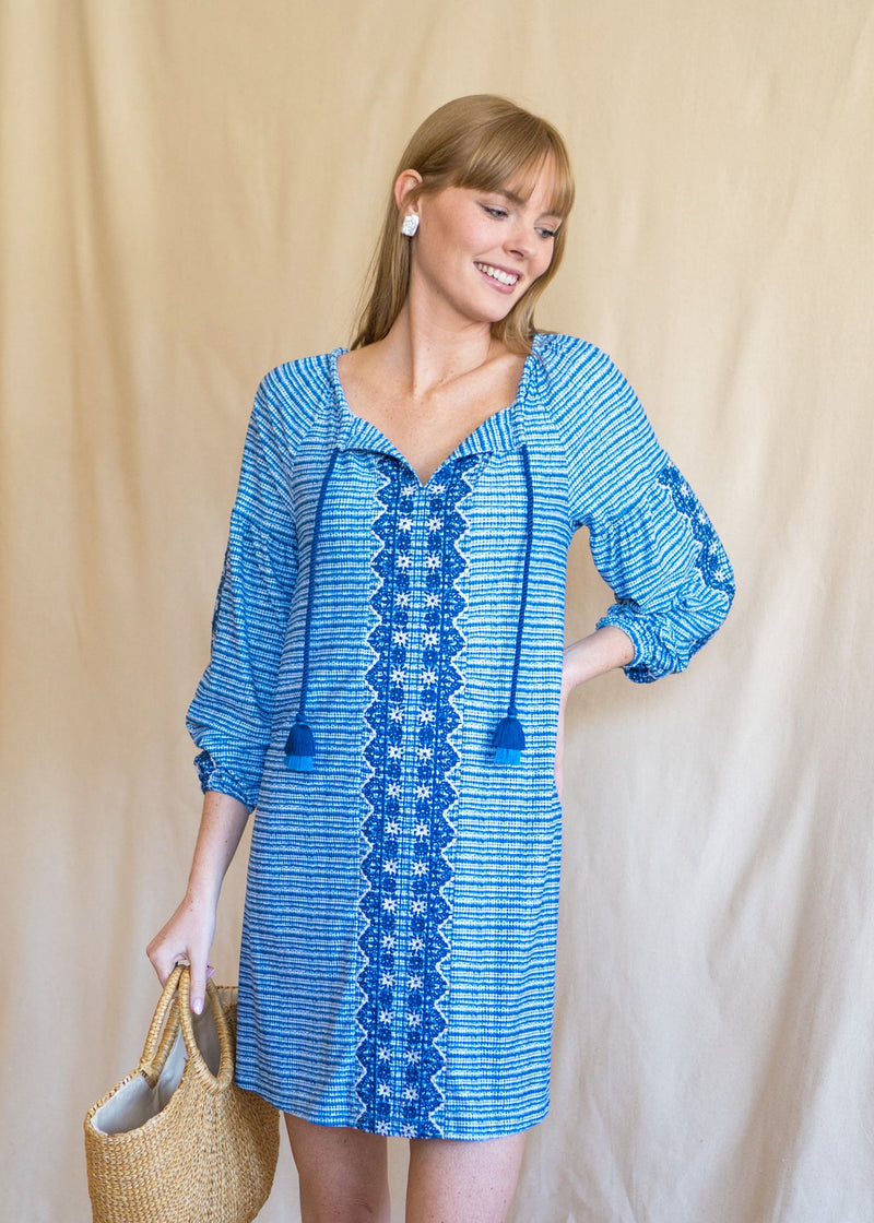 Woman wearing Charleston Embroidered Tassel Cover Up.