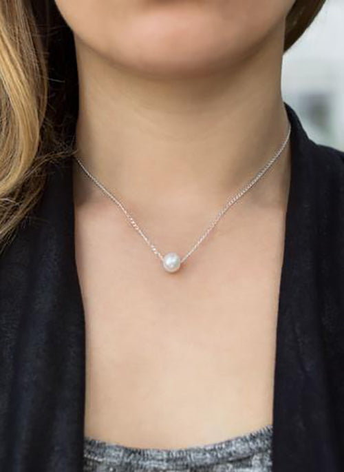Grey Floating Pearl Necklace in Sterling Silver