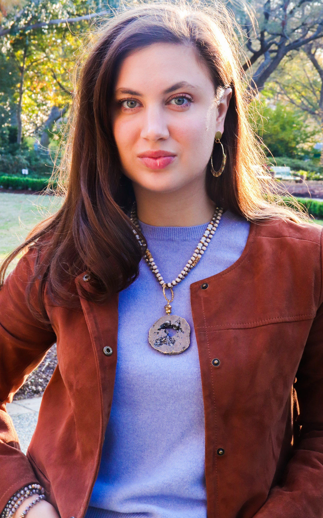 5 Way Druzy Beaded Necklace in Grey