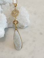 Teardrop Druzy and Crystal Necklace in White