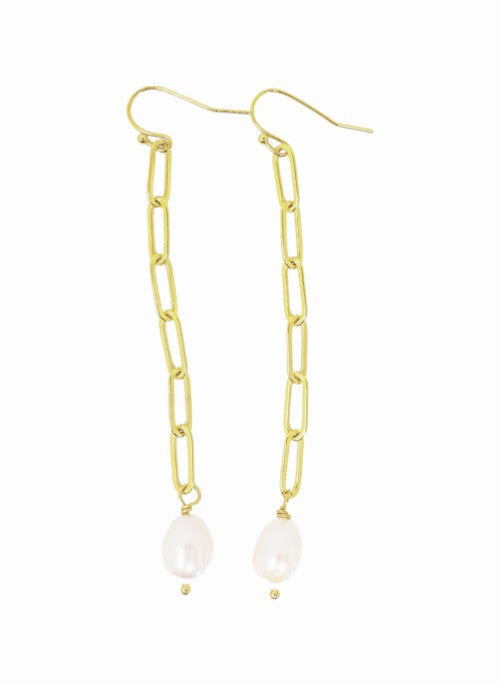 Candace Paperclip Earrings with Pearls