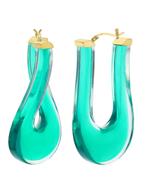 Large Twisted Horseshoe Lucite Hoops in Teal - Gifting Brands