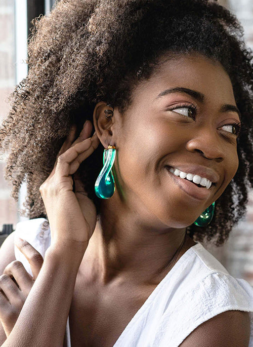 Large Twisted Horseshoe Lucite Hoops in Teal - Gifting Brands