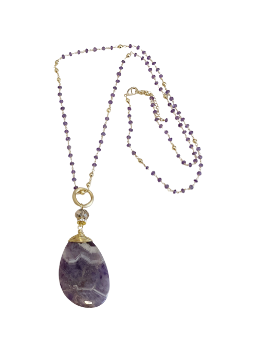 Amethyst 5 Way Convertible Necklace with Genuine stones