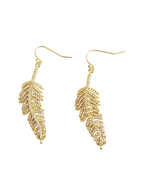 Abigail Pave Feather Earrings Gold
