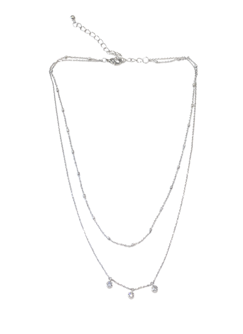 Double Layer Crystal Necklace Silver